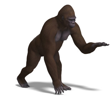gorilla presenting something. 3D rendering with clipping path an
