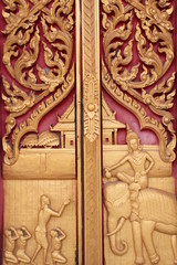art carving on door of Wat Nong Don, Borabue, Mahasarakam