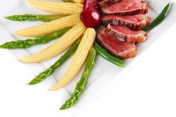 roasted beef meat with corns