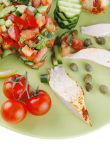 grilled meat drumstick served green