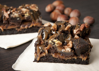 Brownie chocolate cake with nuts..