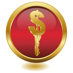3d Golden Key button.Vector
