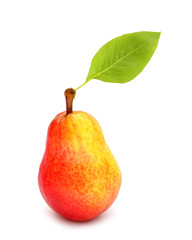 Pear with green leaf