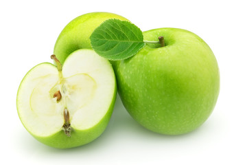 Green apples with leaves
