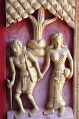 art carving on window, Wat Huanathai,  Borabue, Mahasarakam