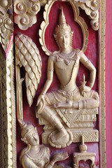 art carving on door, Wat Huanathai,  Borabue, Mahasarakam
