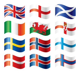 Wavy flags set - Northern Europe