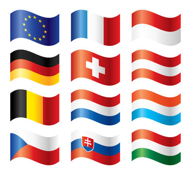 Wavy flags set - Central Europe