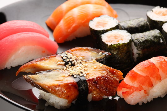 set of Japanese sushi on a plate