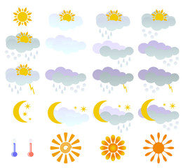 Meteo icons with sun clouds and moon show weather