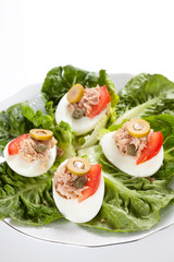 salad of letuce egg tuna and olive
