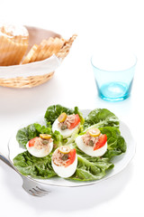 salad of letuce egg tuna and olive