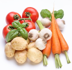 Group of fresh vegetables on white background