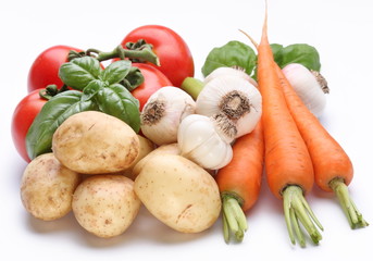 Group of fresh vegetables on white background