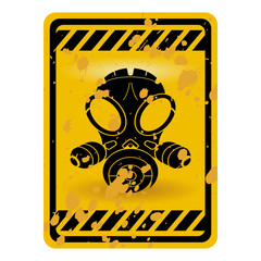 Grunge gas mask warning sign isolated over white