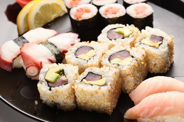 set of Japanese sushi on a plate