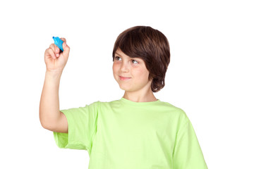 Child with blue pen writing