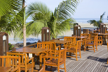 Table and chairs in empty cafe