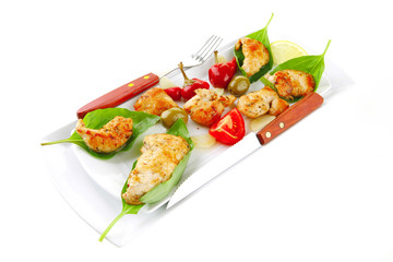 chicken chunks on basil