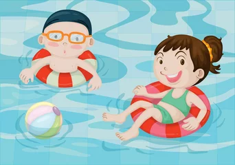 Poster Jongen en meisje in zwembad © GraphicsRF