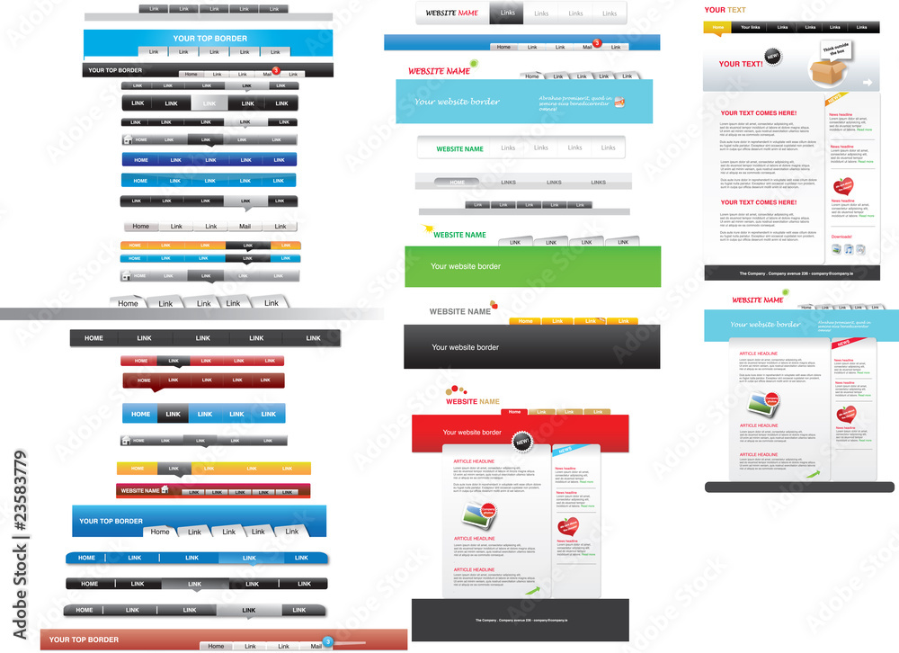 Wall mural large collection of web navigation templates