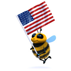 3d Bee flys the American flag