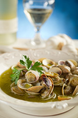 clam soup on dish - zuppa di vongole