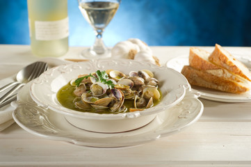 clam soup on dish - zuppa di vongole