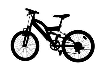 Silhouette of a mountain bicycle on a white background