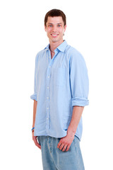 Fototapeta premium smiley man in blue shirt