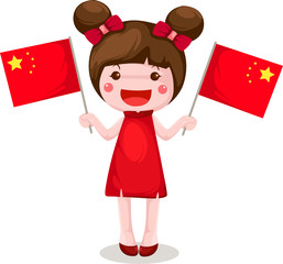 Chinese girl holding flag