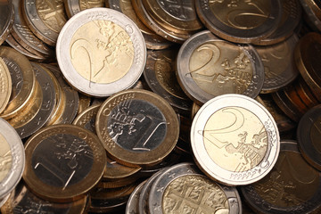 Background of one and two euro coins
