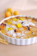 Apricot Clafoutis with edible flowers