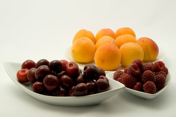 Apricots, raspberry and cherries