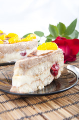 not baked cake with fruits