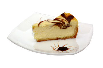 Gourmet slice of cheesecake on the white background