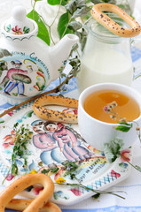 Russian traditional painting on a plate made by hand.