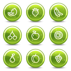Fruits web icons, green glossy circle buttons series
