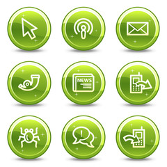 Internet web icons set 2, green glossy circle buttons series