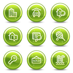 Real estate web icons, green glossy circle buttons series
