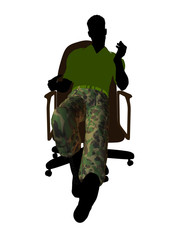 Male Soldier Sitting On An Office Chair Illustration Silhouette