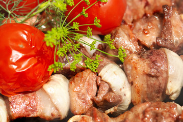 Meat slices prepare on fire