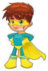Young superhero. Vector character, isolated object