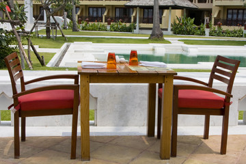 Table and chairs in empty cafe