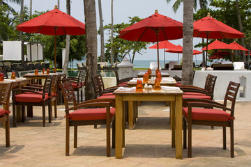 Table and chairs in empty cafe