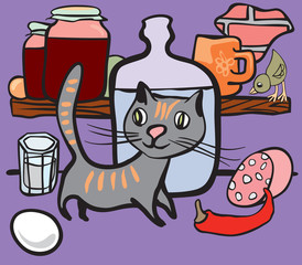 Cat in the groceries pantry