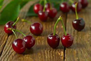 Cherries on wooden table