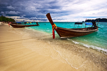 Fototapeta na wymiar Thai boat near the beach. Phi Phi island. Thailand