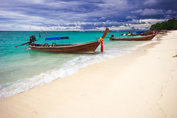 Fototapeta na wymiar Thai boat near the beach. Phi Phi island. Thailand