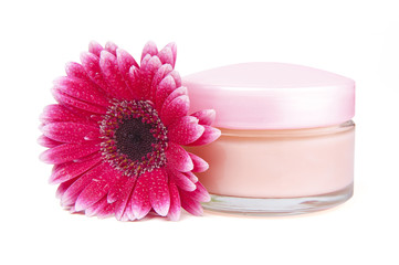 Face cream and gerbera flower with clipping path